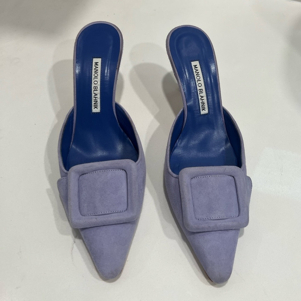 Blue Manolo Blahnik Maysale Mules